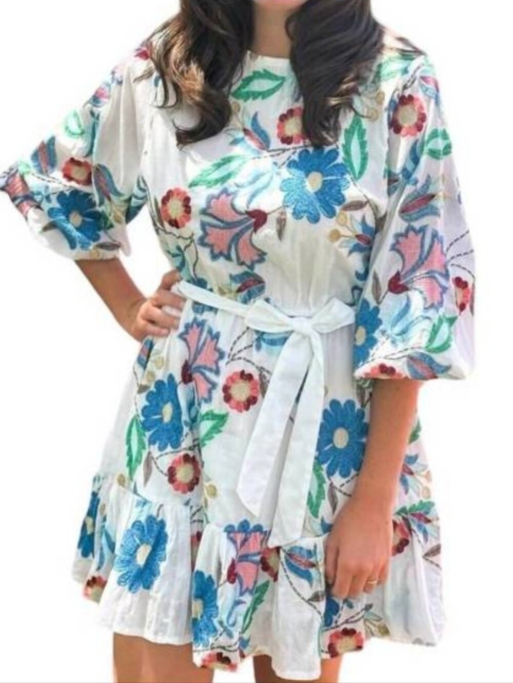 Oliphant Embroidered Long Sleeve Flirty Mini Dress in Monet Size S Boho Festival - Picture 2 of 16